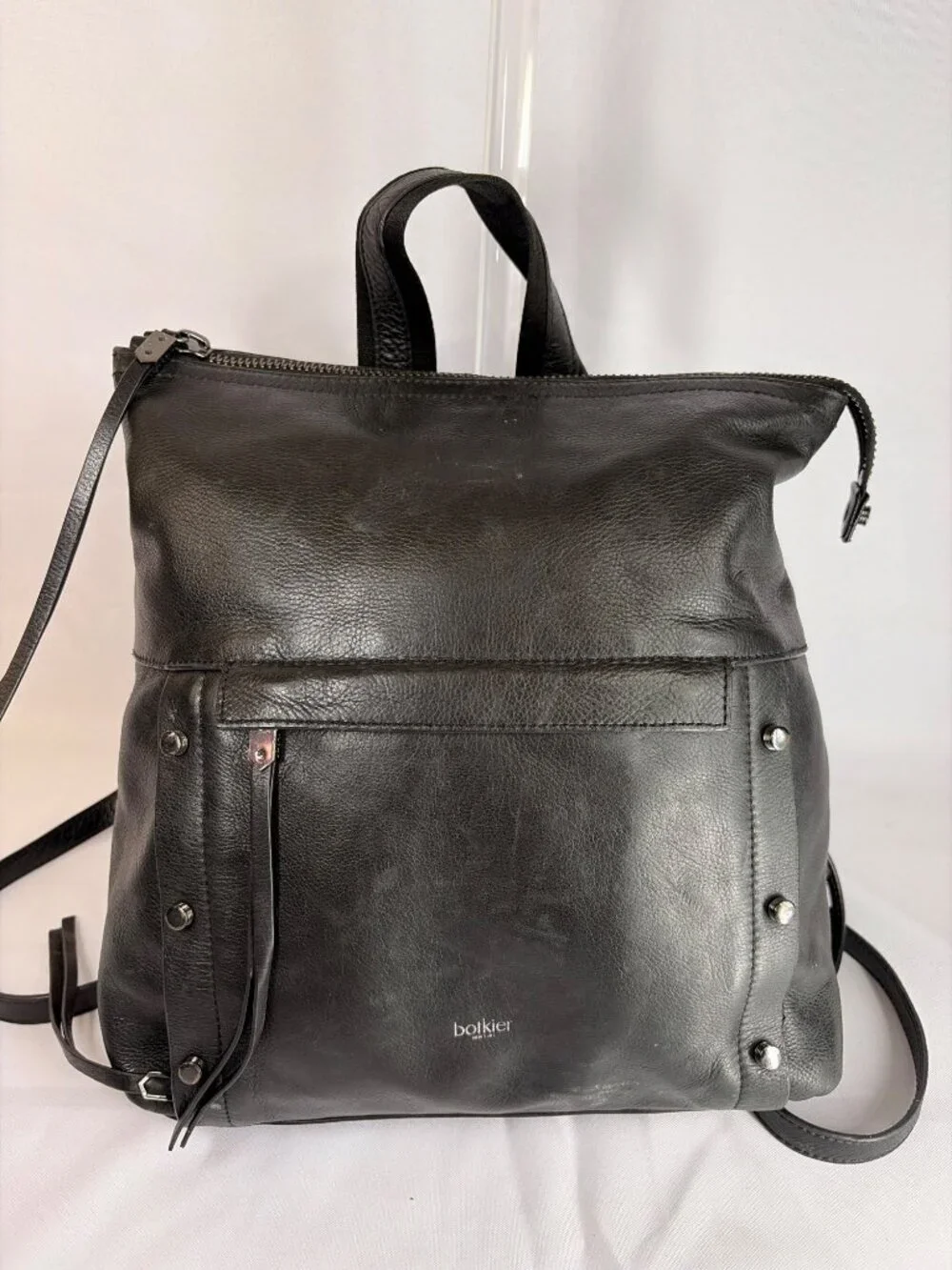 Botkier Backpack Convertible Tote Purse Gunmetal Black Pebbled Leather